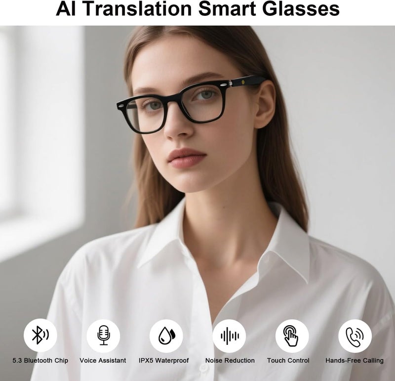 PADOM AI Smart Translation Glasses, Noise Reduction & Anti-Blue Light, Powered By GPT, Support 165+ Languages Multi-Functional Translator Glasses, Unisex Audio Bluetooth Glasses for Work, Travel & Study - Image 2